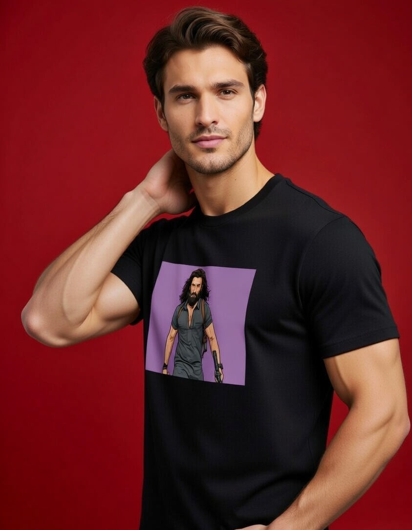 Dhurandhar 2 Black Cotton T-Shirt for Men | Ranveer Singh Inspired Hamza Ali Mazari Look