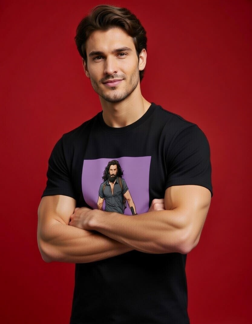 Dhurandhar 2 Black Cotton T-Shirt for Men | Ranveer Singh Inspired Hamza Ali Mazari Look