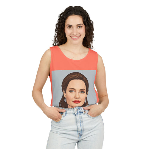Angelina Jolie Glam Portrait Tank Top - Elegant Female Face Illustration