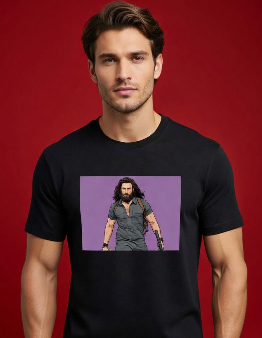 Dhurandhar 2 Black Cotton T-Shirt for Men | Ranveer Singh Inspired Hamza Ali Mazari Look